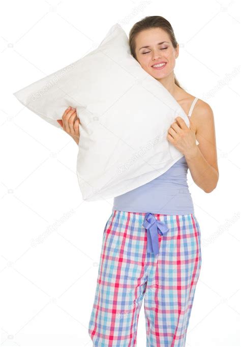 Young Woman In Pajamas Enjoying Cosy Pillow — Stock Photo © Citalliance