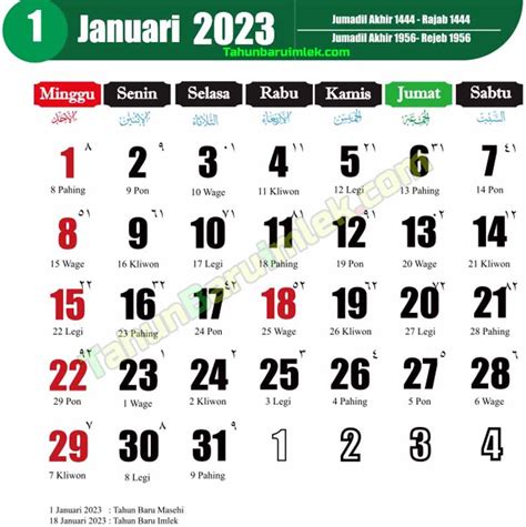 Kalender jawa januari 2023 lengkap weton, hari pasaran dan wuku