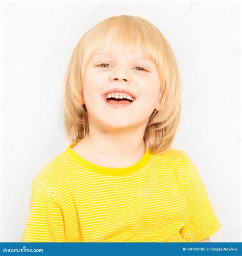 Close Up Portrait Of Joyful Boy Looking At Camera Stock Photo Image