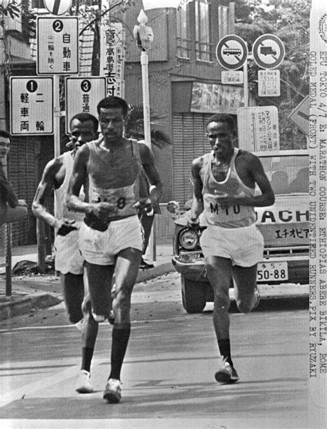 Abebe Bikila Along With Two Of His Fellow Countrymen In The Tokyo