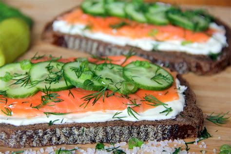 Open Faced Smoked Salmon Sandwich With Cucumber Dill And