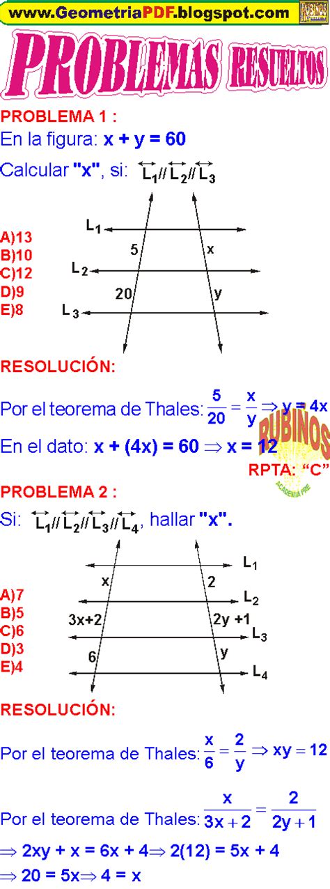 Teorema De Thales Ejercicios Resueltos Y Aplicaciones