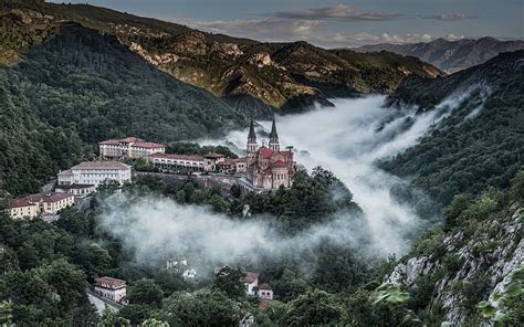 Spain Mountains Valley Basilica De Santa Maria La Real Picos De