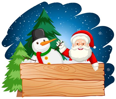 Père Noël Et Bonhomme De Neige Avec Planche De Bois 297465 Art