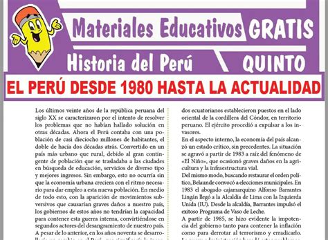 El Perú Desde 1980 Hasta La Actualidad Para Quinto Grado De Secundaria