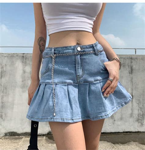 Harajuku Punk Y2k Denim Mini Pleated Skirt Ladies Summer High Etsy