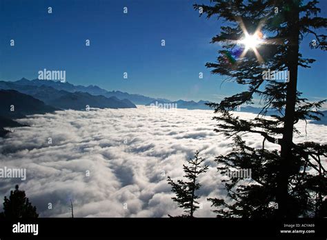 Switzerland Stanserhorn Fog Swiss Alps Vierwaldstaetter See Stock Photo