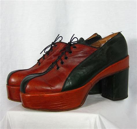Vintage 70s Mens Two Tone Leather Platform Shoes By Fireflyvintage