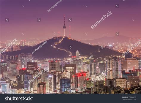 Downtown Skyline Of Seoul South Korea With Seoul Tower Stock Photo