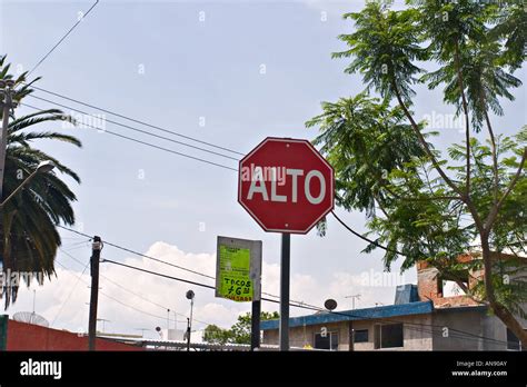 La Señal De Stop Escrito En Español En La Ciudad De México México