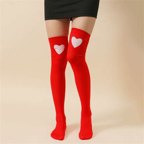 Japanese Girls Valentine S Day Stockings Heart Love Prints Socks Sexy Long Socks Thick Over Knee
