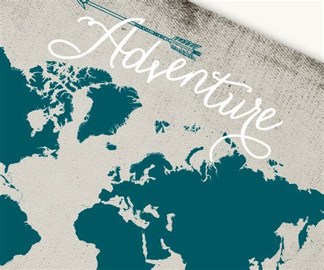 Adventure Awaits World Map Travel Quote Printable Teal And Etsy
