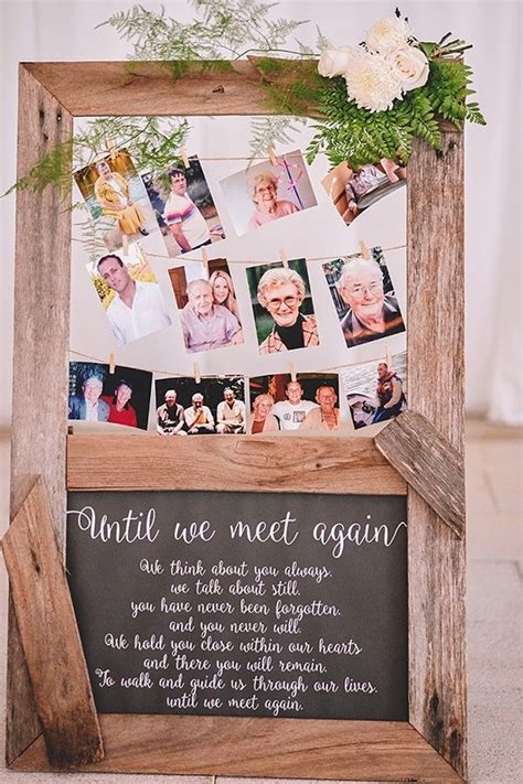Ways To Remember Loved Ones At Your Wedding Wedding Photo Display Rustic Wedding Photos