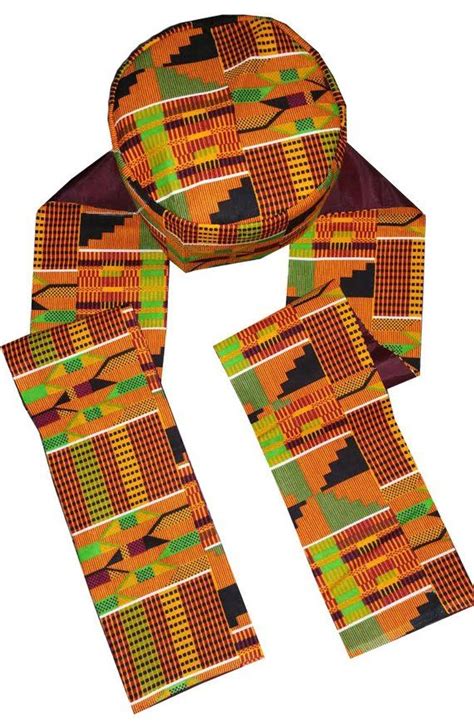 African Hat And Scarf Set Kufi Kente Traditional Wear Quality Tailored Available In Different