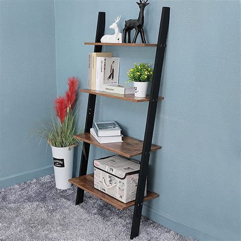 Iwell Ladder Shelf 4 Tier Leaning Shelf Leaning Bookshelf For Living