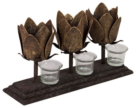 Metal Lotus Candleholder Traditional Candleholders By Urban