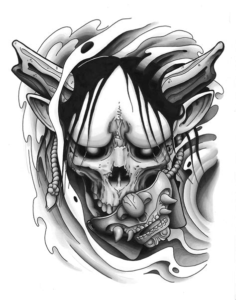 Hannya Mask Tattoo Design Black And Grey Skull Tattoo Design Tattoo Designs Hannya Mask Tattoo