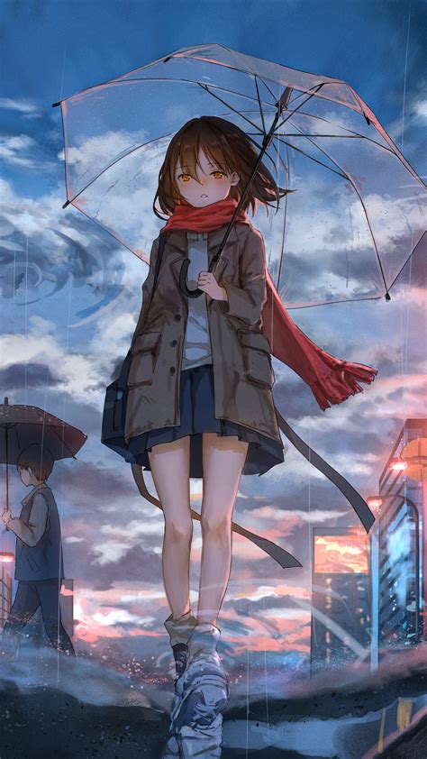 1080x1920 Anime Girl Walking In Rain With Umbrella 4k Iphone 76s6