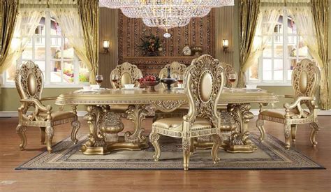 Royal Antique Gold Dining Room Set 7pcs Traditional Homey Design Hd