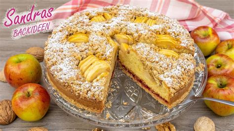 Saftiger Apfelkuchen mit Nüssen und Streusel | Rührkuchen | leichtes