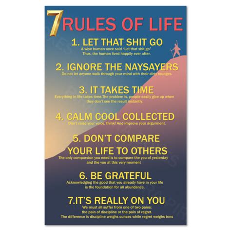 7 Rules Of Life Motivational Poster Inspirational Art High Quality