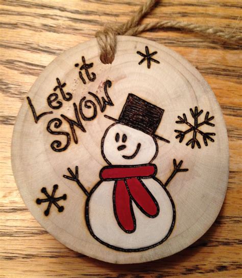 Rustic Let It Snow Hand Painted Wood Burned Christmas Ornament