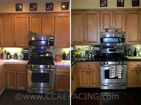 Reface and change a partial overlay cabinet with a full overlay cabinet door. Menlo Park cabinet reface refacing with Maple Raised Panel ...