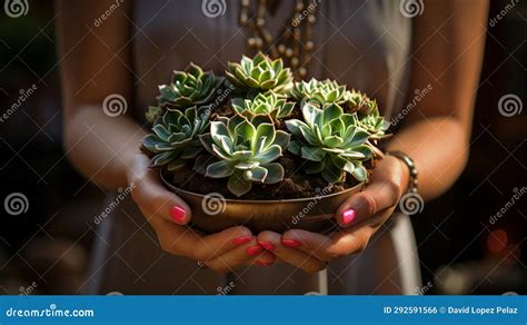 Woman S Hands Holding A Succulent Plant Generative Ai Stock Illustration Illustration Of