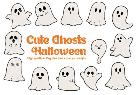 cute ghosts halloween png clipart graphic by namm ws · creative fabrica
