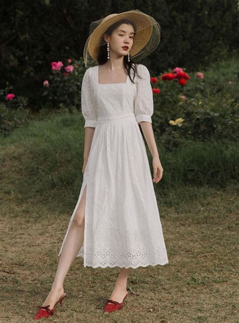 White Cottage Core Dress Milk Maid Dress Summer Wedding Guest Etsy