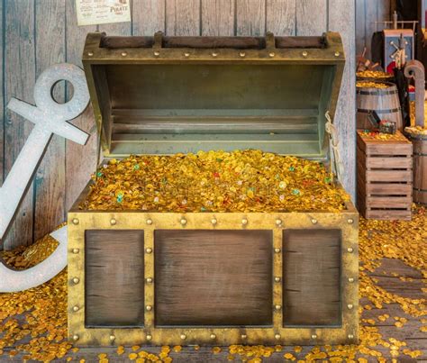 Gold Coins And Treasure In A Opened Vintage Chest Stock Photo Image
