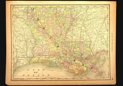 Antique Louisiana Map Of Louisiana Wall Art Decor Late 1800s Etsy
