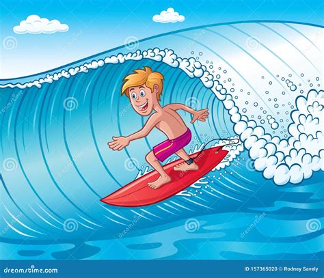 Excited Teenage Boy Surfing On A Wave Stock Photography Cartoondealer