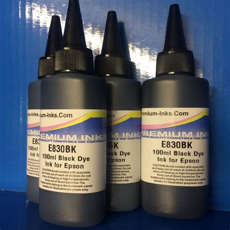 4x100ml Black Refill Ink Bottles For Epson Printers Non Oem Refill