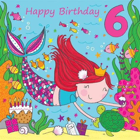 Buy Twizler 6th Birthday Card For Girl With Cute Mermaid And Glitter Six Year Old Age 6 Card