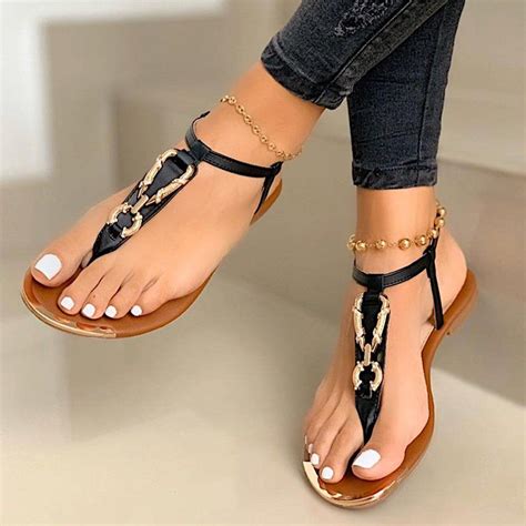Noracora Sandals Casual Flat Heel Golden Open Toe Sandals Pretty
