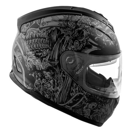 Dot Motorcycle Helmet Full Face Koi Skull Art Matte Grey Clear Visor