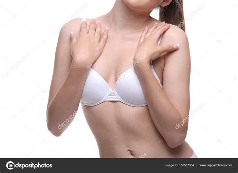 Sexy Frau in weißen Dessous hinreißende Figur Stockfoto zhagunov