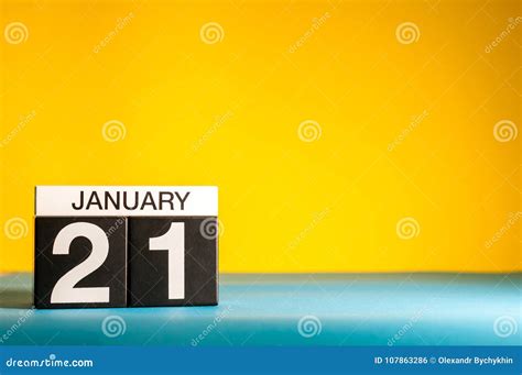January 21st Day 21 Of January Month Calendar On Yellow Background