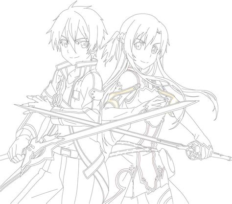 Kirito And Asuna Coloring Pages Sword Art Online Drawing Sword Art