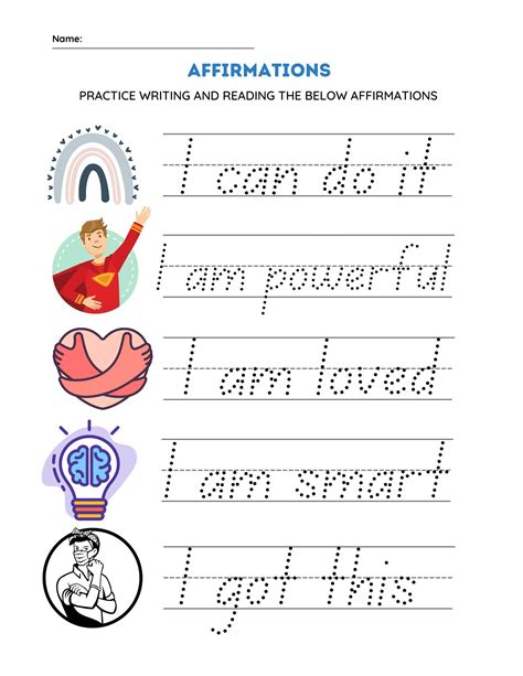 Positive Affirmation Worksheets For Kids