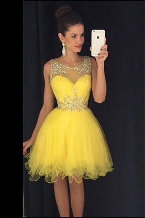 Cheap Sleeveless Short Yellow Simi0607711 Yellow Homecoming Dresses Ruffle Prom Dress
