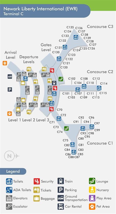 Newark A La Terminal C Del Mapa Mapa De Newark Terminal C Nueva York