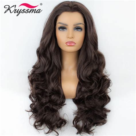 synthetic lace front wig 24 inches widow s peak long brown wavy wigs for women 150 density