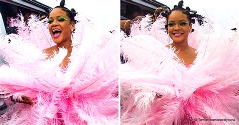Rihanna Wears Massive Pink Feathered Dress For Barbados Crop Over Festival