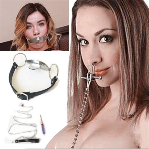 Bondage Nose Clamp Hook With Leading Leash Open Mouth Tongue Gag