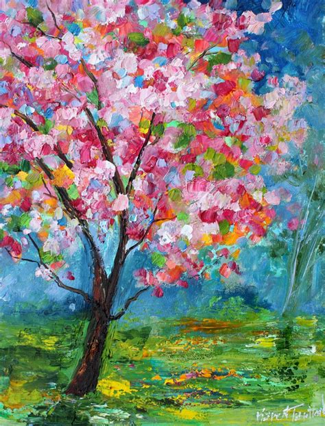 Original Oil Painting Spring Tree Of Life Landscape Abstract