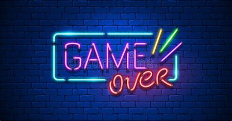 Game Over Neon Text Sign With A Brick Wall Background Vector Illustration Stock Vector