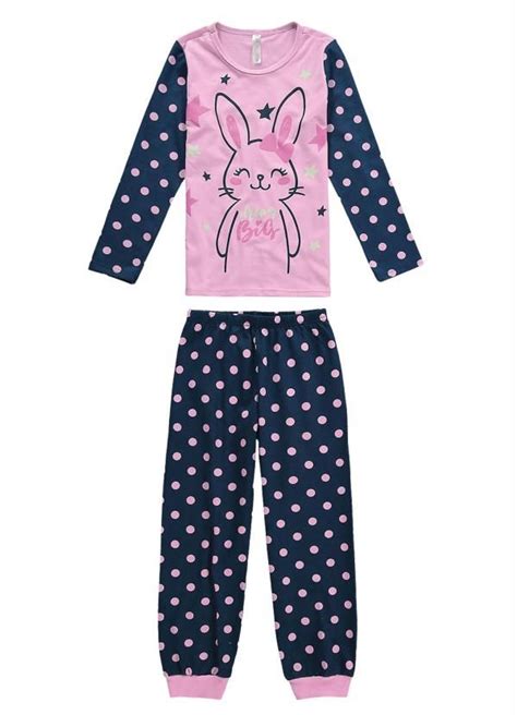 Malwee Pijama Rosa Claro Infantil Coelhinha Pijama Pijamas Vestuário