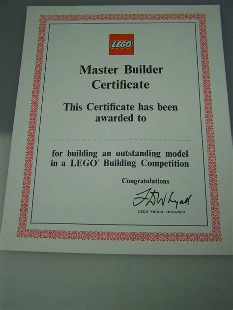 Obtain a certificate (and hook). Details about c1980's Lego Master Builder Certificate ...